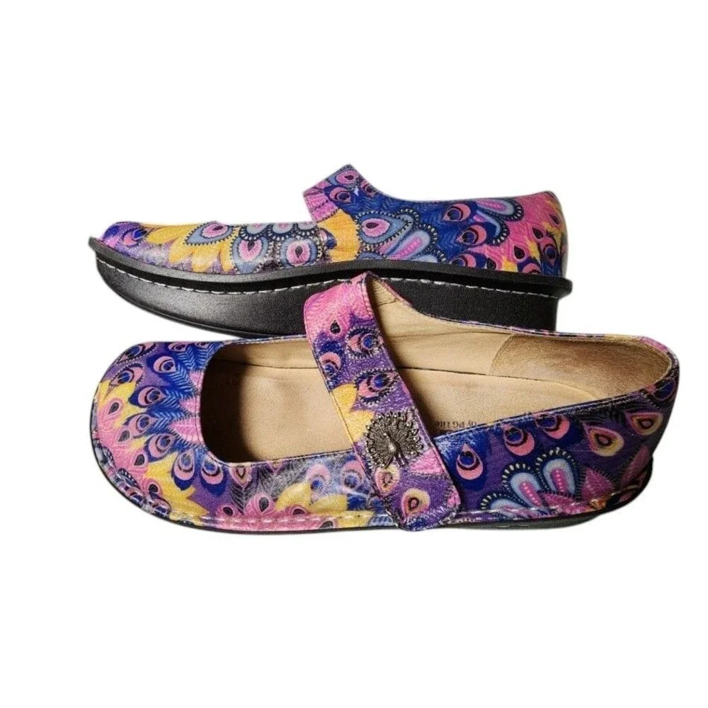 Alegria Paloma Mary Jane Multicolor Peacock Leather Size EU 41
